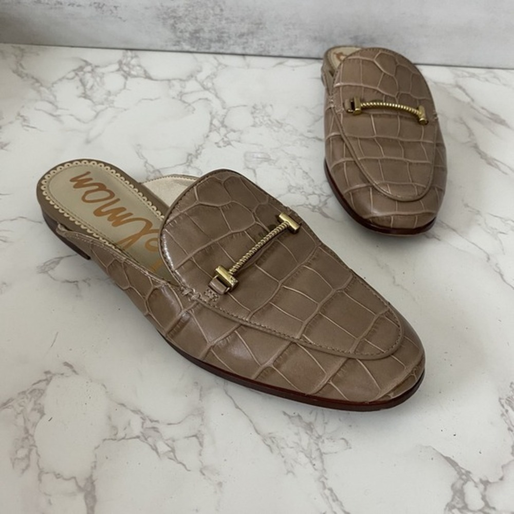 Sam Edelman Slip On Linnie Mules Size 6‎ Horsebit Leather Croc Embossed Low Heel